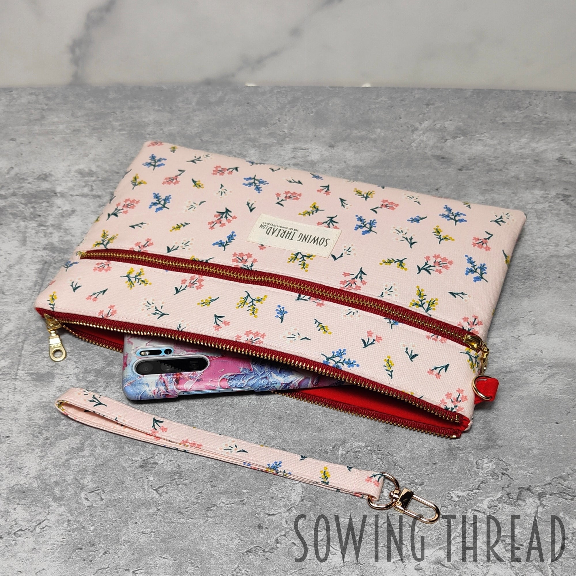 Double Zipper Wristlet (M) - Petites Fleurs Pink